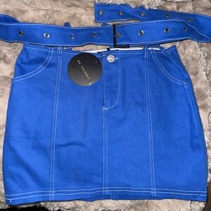 Blue Mini Skirt with Belt